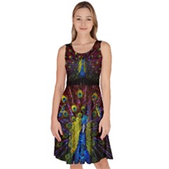 Beautiful Peacock Feather Knee Length Skater Dress With Pockets