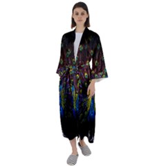 Beautiful Peacock Feather Maxi Satin Kimono