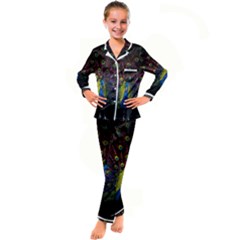 Beautiful Peacock Feather Kid s Satin Long Sleeve Pajamas Set by Jancukart