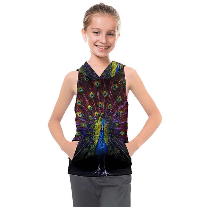 Beautiful Peacock Feather Kids  Sleeveless Hoodie