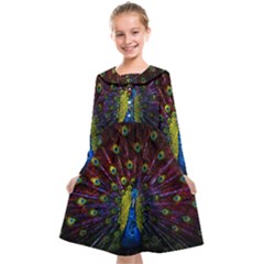 Beautiful Peacock Feather Kids  Midi Sailor Dress