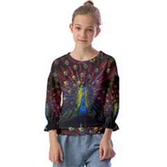 Beautiful Peacock Feather Kids  Cuff Sleeve Top