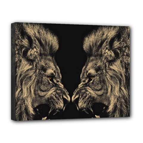 Animalsangry Male Lions Conflict Canvas 14  X 11  (stretched) by Jancukart