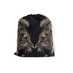 Animalsangry Male Lions Conflict Drawstring Pouch (large) by Jancukart