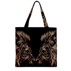 Animalsangry Male Lions Conflict Zipper Grocery Tote Bag by Jancukart