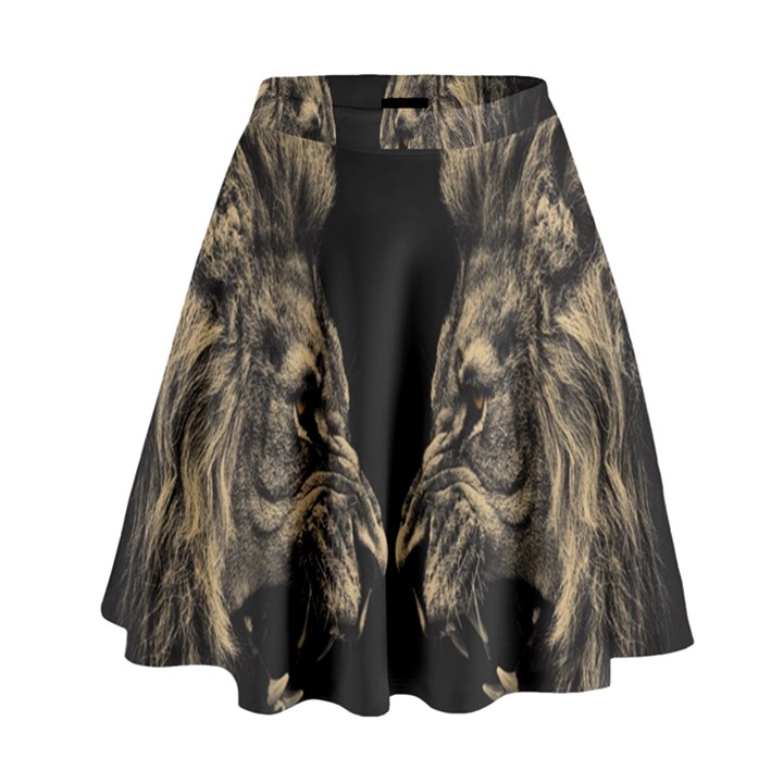 Animalsangry Male Lions Conflict High Waist Skirt