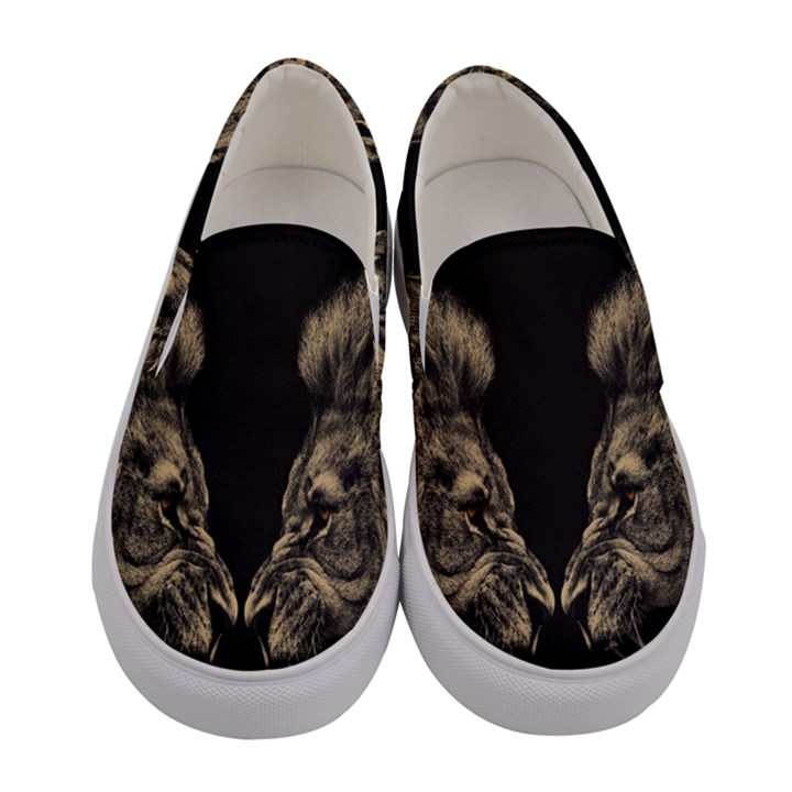 Animalsangry Male Lions Conflict Women s Canvas Slip Ons