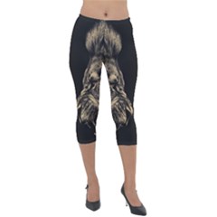 Animalsangry Male Lions Conflict Lightweight Velour Capri Leggings  by Jancukart