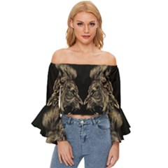 Animalsangry Male Lions Conflict Off Shoulder Flutter Bell Sleeve Top by Jancukart