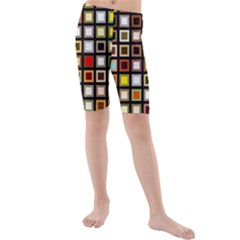 Squares-colorful-texture-modern-art Kids  Mid Length Swim Shorts