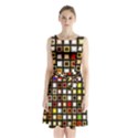 Squares-colorful-texture-modern-art Sleeveless Waist Tie Chiffon Dress View1