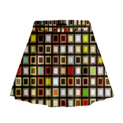 Squares-colorful-texture-modern-art Mini Flare Skirt