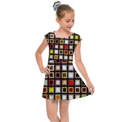 Squares-colorful-texture-modern-art Kids  Cap Sleeve Dress