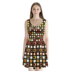 Squares-colorful-texture-modern-art Split Back Mini Dress 