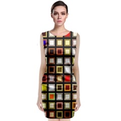 Squares-colorful-texture-modern-art Sleeveless Velvet Midi Dress