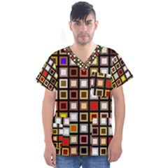 Squares-colorful-texture-modern-art Men s V-neck Scrub Top