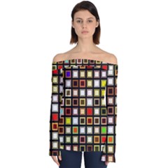 Squares-colorful-texture-modern-art Off Shoulder Long Sleeve Top