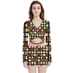 Squares-colorful-texture-modern-art Velvet Wrap Crop Top And Shorts Set by Jancukart