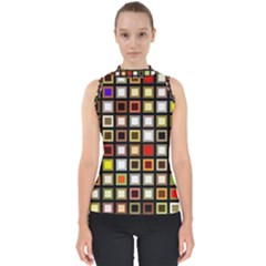 Squares-colorful-texture-modern-art Mock Neck Shell Top