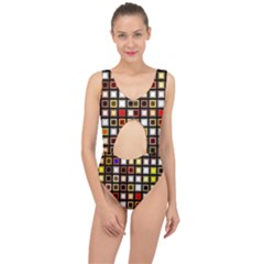 Squares-colorful-texture-modern-art Center Cut Out Swimsuit