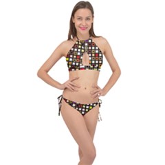 Squares-colorful-texture-modern-art Cross Front Halter Bikini Set