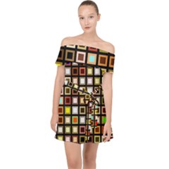 Squares-colorful-texture-modern-art Off Shoulder Chiffon Dress