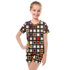 Squares-colorful-texture-modern-art Kids  Mesh Tee And Shorts Set