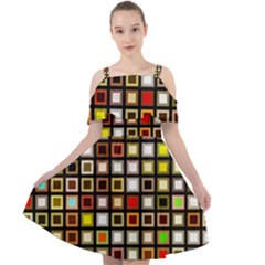 Squares-colorful-texture-modern-art Cut Out Shoulders Chiffon Dress