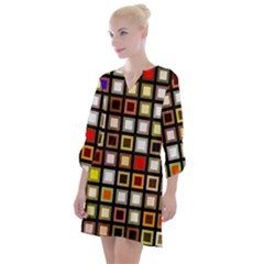 Squares-colorful-texture-modern-art Open Neck Shift Dress by Jancukart