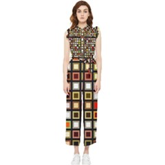 Squares-colorful-texture-modern-art Women s Frill Top Chiffon Jumpsuit