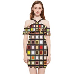 Squares-colorful-texture-modern-art Shoulder Frill Bodycon Summer Dress