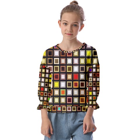 Squares-colorful-texture-modern-art Kids  Cuff Sleeve Top by Jancukart