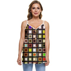 Squares-colorful-texture-modern-art Casual Spaghetti Strap Chiffon Top