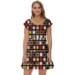 Squares-colorful-texture-modern-art Short Sleeve Tiered Mini Dress