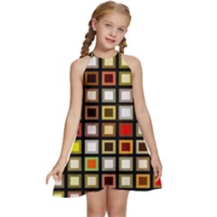 Squares-colorful-texture-modern-art Kids  Halter Collar Waist Tie Chiffon Dress