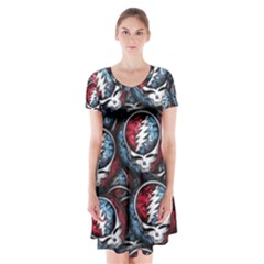 Grateful Dead Pattern Short Sleeve V-neck Flare Dress