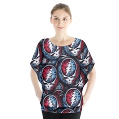 Grateful Dead Pattern Batwing Chiffon Blouse