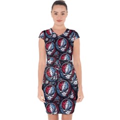 Grateful Dead Pattern Capsleeve Drawstring Dress 