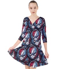 Grateful Dead Pattern Quarter Sleeve Front Wrap Dress by Jancukart