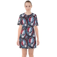 Grateful Dead Pattern Sixties Short Sleeve Mini Dress by Jancukart