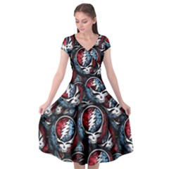 Grateful Dead Pattern Cap Sleeve Wrap Front Dress