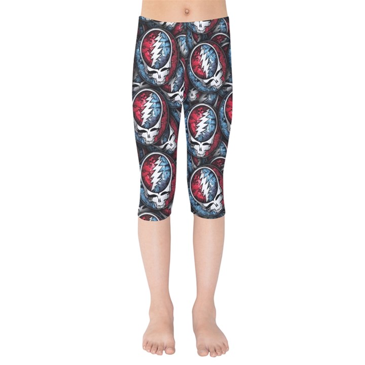 Grateful Dead Pattern Kids  Capri Leggings 