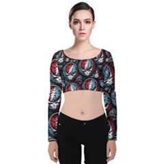 Grateful Dead Pattern Velvet Long Sleeve Crop Top