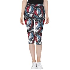 Grateful Dead Pattern Inside Out Lightweight Velour Capri Leggings 