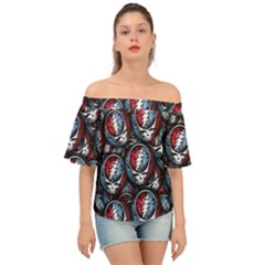 Grateful Dead Pattern Off Shoulder Short Sleeve Top