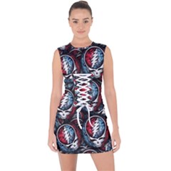 Grateful Dead Pattern Lace Up Front Bodycon Dress