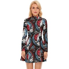 Grateful Dead Pattern Long Sleeve Velour Longline Dress by Jancukart