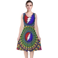 Grateful Dead V-neck Midi Sleeveless Dress  by Jancukart