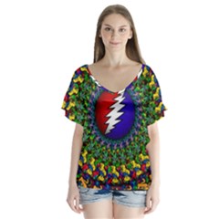 Grateful Dead V-neck Flutter Sleeve Top