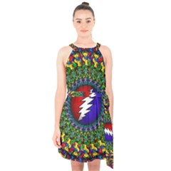 Grateful Dead Halter Collar Waist Tie Chiffon Dress